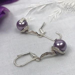 Dangling Mauve Faux Pearl Drop wrapped w Engraved Spiral | 1.5"